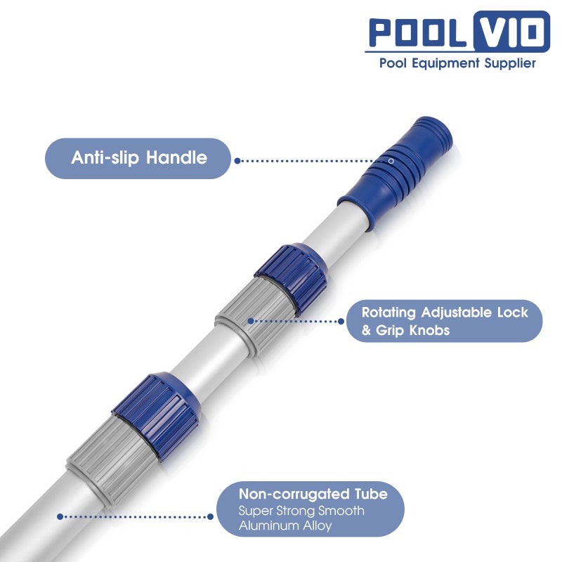 Poolvio 12 FT Telescopic Swimming Pool Pole - Adjustable 2 Piece Aluminum Pool Pole for Pool Cleaning Skimmer Nets Vacuum Heads & Brushes, Strong Grip & Lock - Image 4