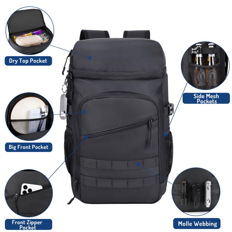DEYACE Cooler Backpack, 33 Cans Tactical Inspired Backpack Cooler Insulated Leak Proof for Men & Women Portable 2 Leak Proof Compartments Coolers Bag for Beach Travel Picnic Lunch Hiking BBQ Camping - Image 4
