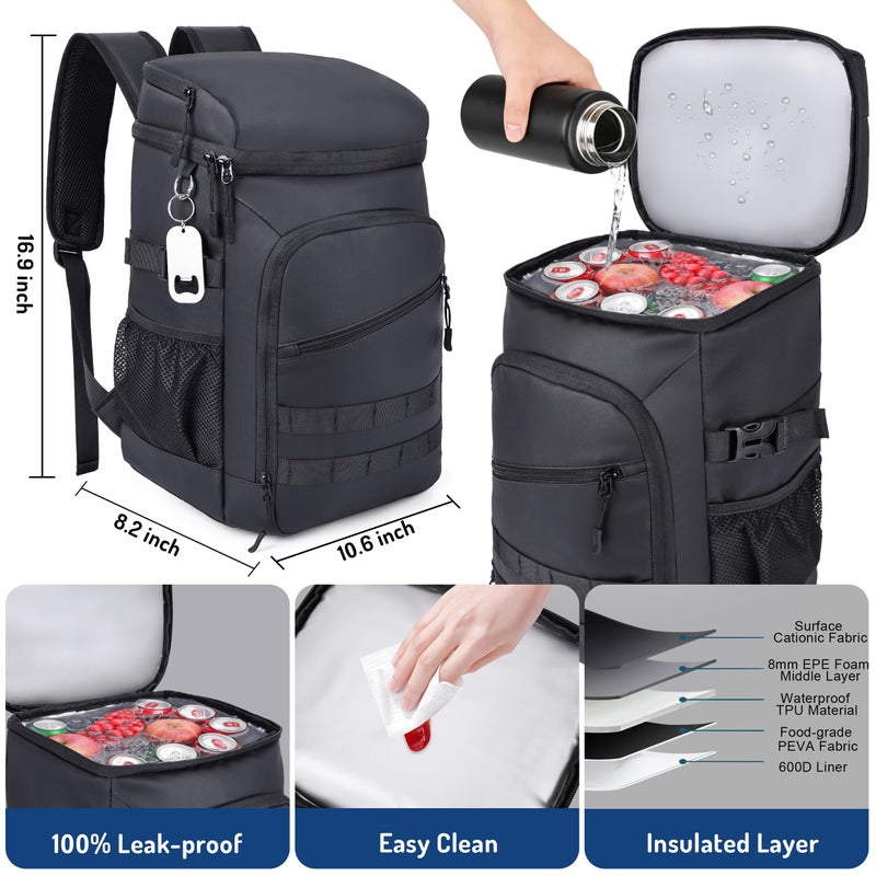 DEYACE Cooler Backpack, 33 Cans Tactical Inspired Backpack Cooler Insulated Leak Proof for Men & Women Portable 2 Leak Proof Compartments Coolers Bag for Beach Travel Picnic Lunch Hiking BBQ Camping - Image 3