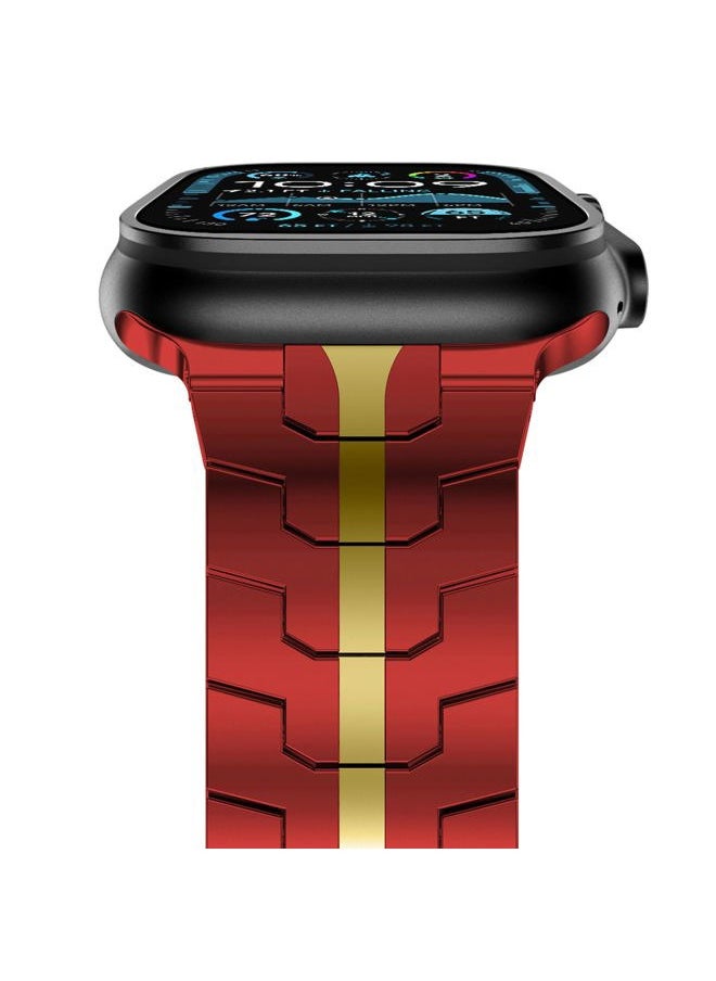 CHANCHY - Stainless Steel Band for Apple Watch Band Apple Watch Ultra 2 Band 49mm, Series 10 46mm, 9/8/7 45mm, SE2/SE 6/5/4 44mm, 3/2/1 42mm, Metal Strap with Folding Clasp for Men (49mm, Red/Gold) - Image 1