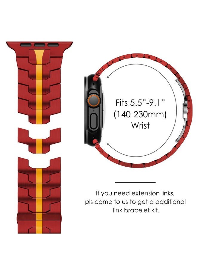 CHANCHY - Stainless Steel Band for Apple Watch Band Apple Watch Ultra 2 Band 49mm, Series 10 46mm, 9/8/7 45mm, SE2/SE 6/5/4 44mm, 3/2/1 42mm, Metal Strap with Folding Clasp for Men (49mm, Red/Gold) - Image 1