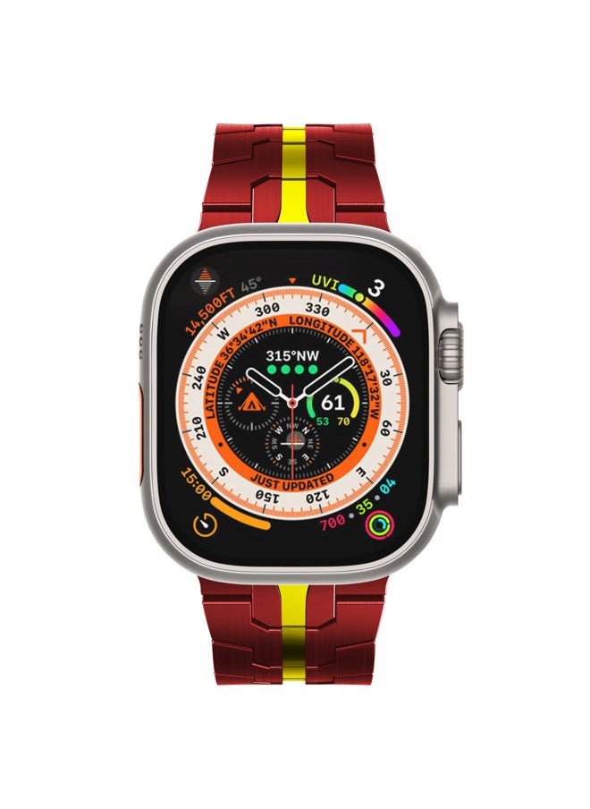CHANCHY - Stainless Steel Band for Apple Watch Band Apple Watch Ultra 2 Band 49mm, Series 10 46mm, 9/8/7 45mm, SE2/SE 6/5/4 44mm, 3/2/1 42mm, Metal Strap with Folding Clasp for Men (49mm, Red/Gold) - Image 1