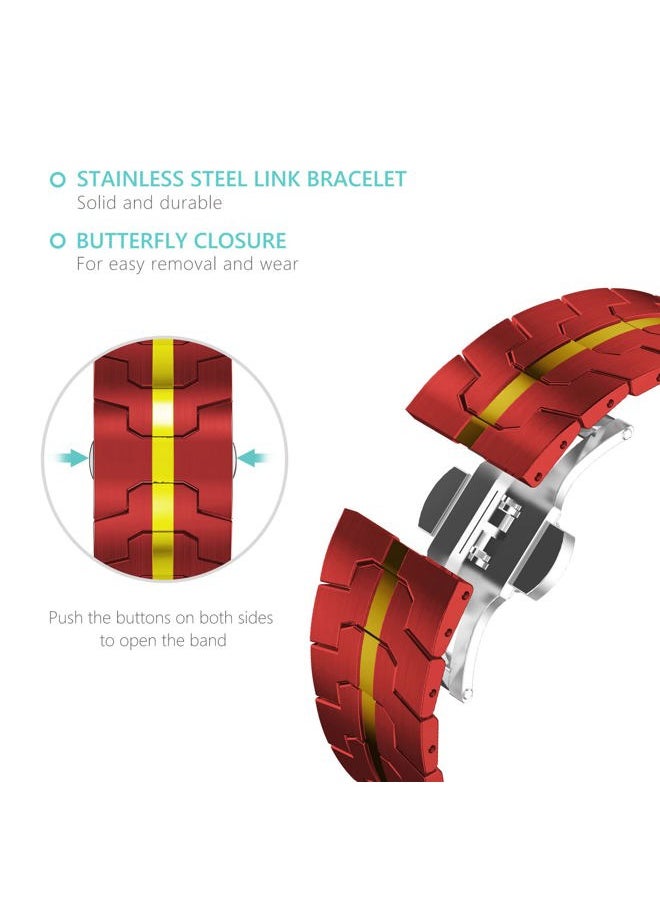 CHANCHY - Stainless Steel Band for Apple Watch Band Apple Watch Ultra 2 Band 49mm, Series 10 46mm, 9/8/7 45mm, SE2/SE 6/5/4 44mm, 3/2/1 42mm, Metal Strap with Folding Clasp for Men (49mm, Red/Gold) - Image 1