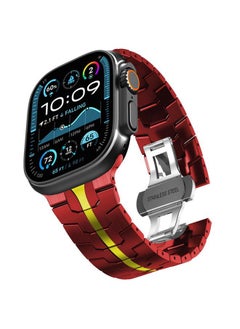 Stainless Steel Band for Apple Watch Band Apple Watch Ultra 2 Band 49mm, Series 10 46mm, 9/8/7 45mm, SE2/SE 6/5/4 44mm, 3/2/1 42mm, Metal Strap with Folding Clasp for Men (49mm, Red/Gold)