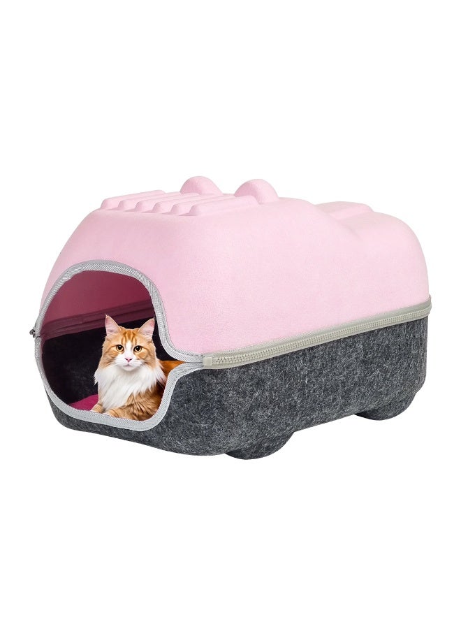 NNC PETS Cat bed with Durable zipper, Ventilation hole, and Removable mat, Enclosed felt cat house bed for Kittens & Adult cats, Ideal for Indoor/Outdoor use, Detachable & Easy to clean 40 cm (PINK) - Image 1