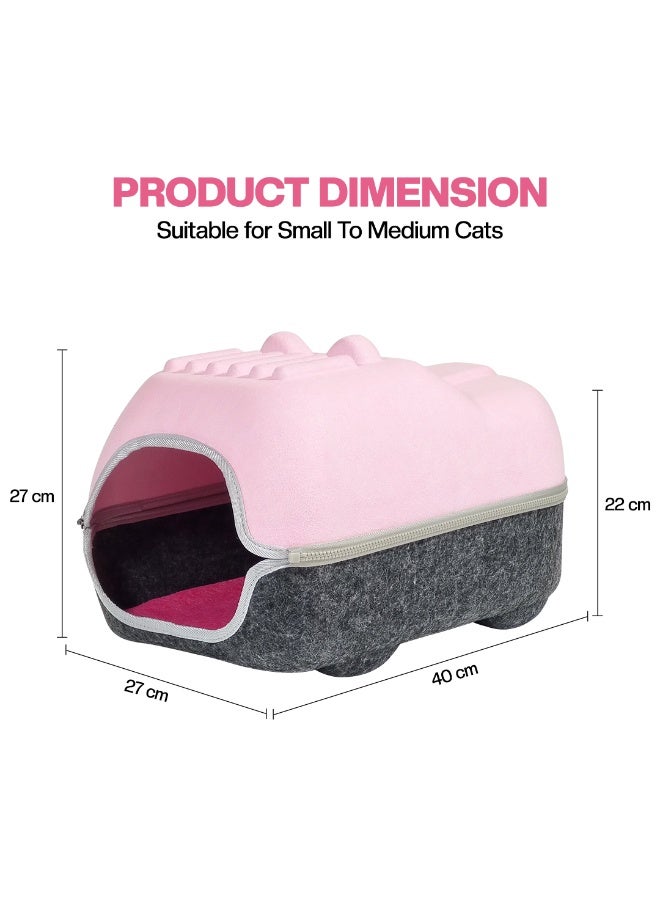 NNC PETS Cat bed with Durable zipper, Ventilation hole, and Removable mat, Enclosed felt cat house bed for Kittens & Adult cats, Ideal for Indoor/Outdoor use, Detachable & Easy to clean 40 cm (PINK) - Image 2