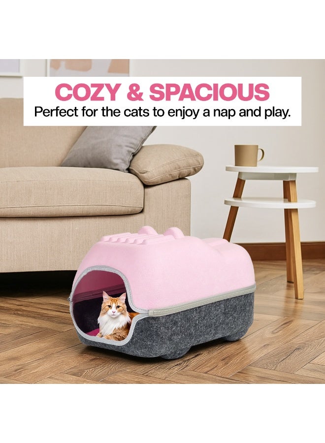 NNC PETS Cat bed with Durable zipper, Ventilation hole, and Removable mat, Enclosed felt cat house bed for Kittens & Adult cats, Ideal for Indoor/Outdoor use, Detachable & Easy to clean 40 cm (PINK) - Image 5