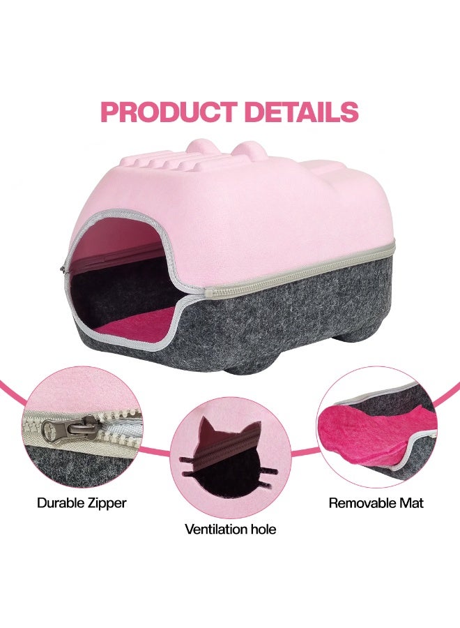 NNC PETS Cat bed with Durable zipper, Ventilation hole, and Removable mat, Enclosed felt cat house bed for Kittens & Adult cats, Ideal for Indoor/Outdoor use, Detachable & Easy to clean 40 cm (PINK) - Image 3