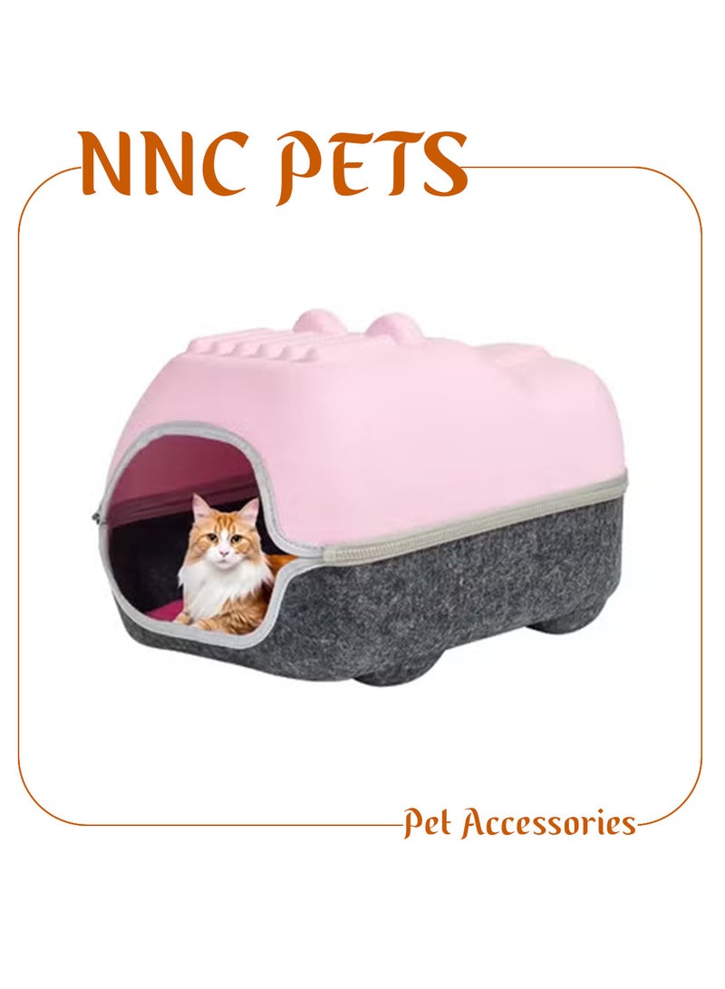 أن ان سي بيتس سرير للقطط مع سحاب متين وفتحة تهوية وسجادة قابلة للإزالة، سرير مغلق من اللباد للقطط الصغيرة والقطط البالغة، مثالي للاستخدام الداخلي والخارجي، قابل للفصل وسهل التنظيف 40 سم (وردي) - Image 1