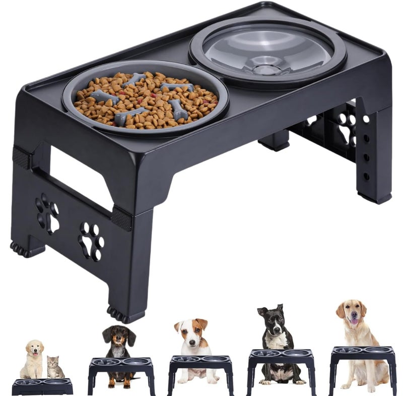 LALOBLUE Elevated Dog Bowls, Raised Dog Bowl with 2 Stainless Steel Dog Food Bowls, Dog Bowls Stand Adjusts to 5 Heights 2.95", 8.46", 9.65", 10.82", 12.01" for Small Medium Large Dogs Cats Pets,Black - Image 1
