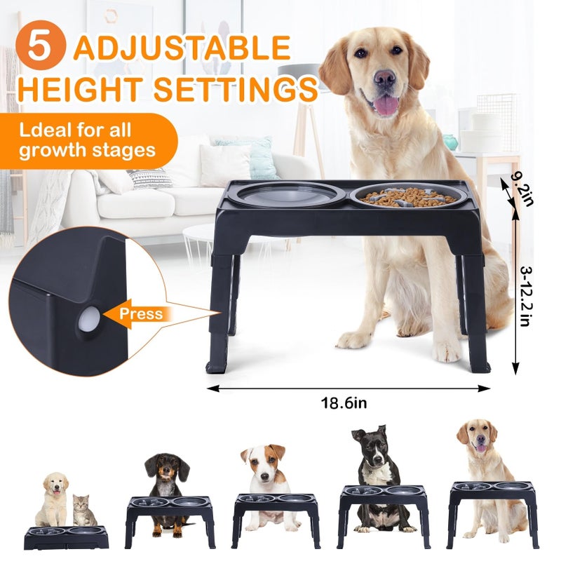LALOBLUE Elevated Dog Bowls, Raised Dog Bowl with 2 Stainless Steel Dog Food Bowls, Dog Bowls Stand Adjusts to 5 Heights 2.95", 8.46", 9.65", 10.82", 12.01" for Small Medium Large Dogs Cats Pets,Black - Image 2