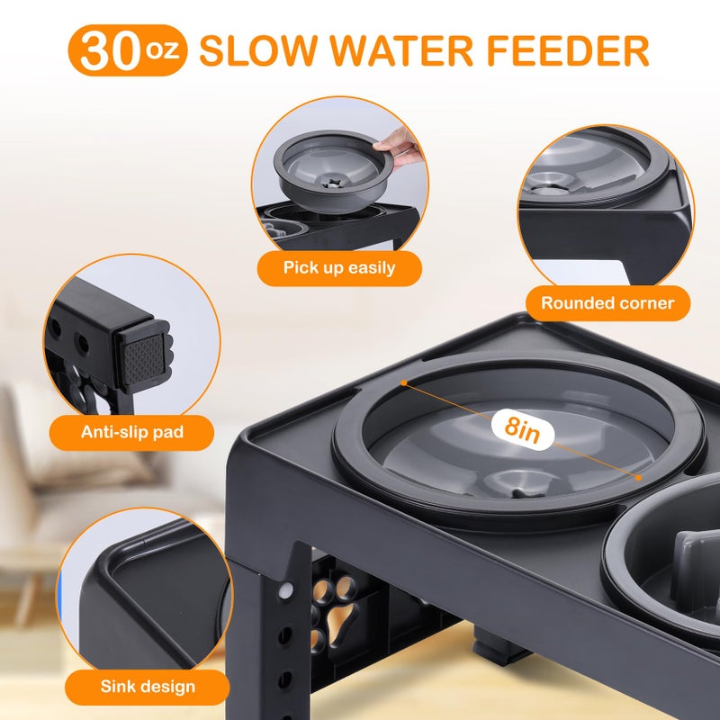 LALOBLUE Elevated Dog Bowls, Raised Dog Bowl with 2 Stainless Steel Dog Food Bowls, Dog Bowls Stand Adjusts to 5 Heights 2.95", 8.46", 9.65", 10.82", 12.01" for Small Medium Large Dogs Cats Pets,Black - Image 5