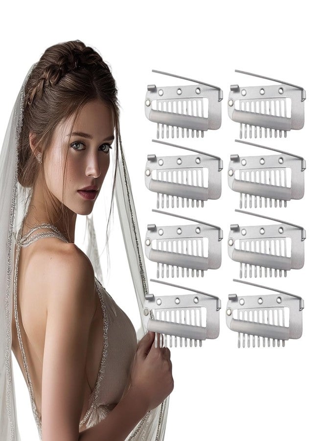 EXTACIO 8pcs/Pack Chunni Clips for Wedding Veil, Wig & Scarf – Non-Slip Hair Extension Clips with Soft Rubber – Secure Dupatta, Hijab, Bridal Veil – Easy to Sew On, Silver - Image 1