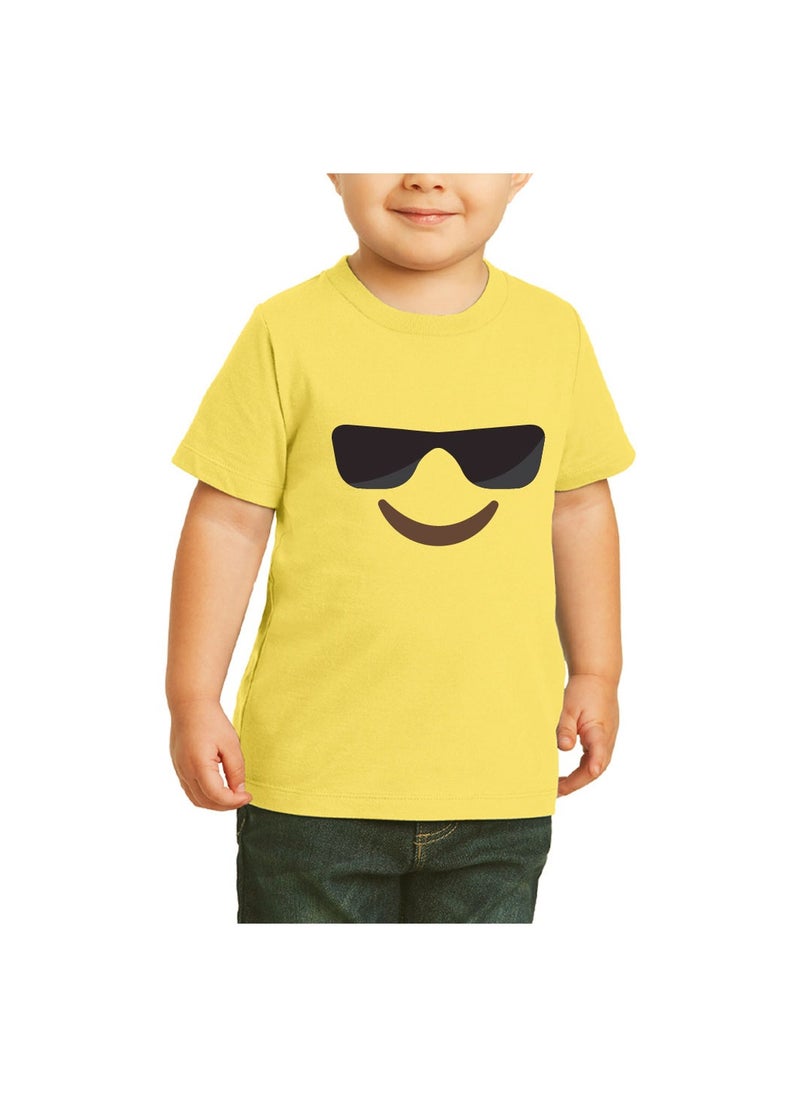 PRINTSHOP4ME - Yellow Smiley Face T-Shirt for Kids - Kids Unisex Round Neck Short Sleeve Cotton T-Shirt - Soft and Comfortable Tshirt - Perfect Emoji Outfit - Image 1