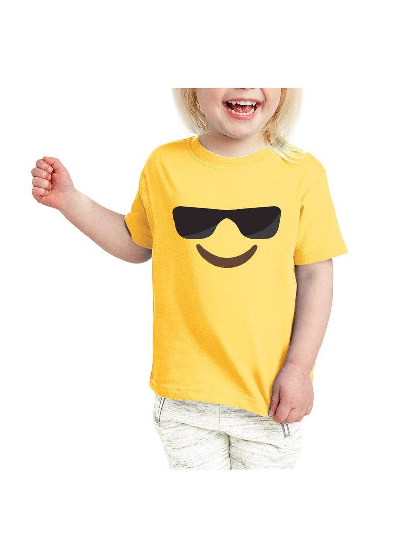 PRINTSHOP4ME - Yellow Smiley Face T-Shirt for Kids - Kids Unisex Round Neck Short Sleeve Cotton T-Shirt - Soft and Comfortable Tshirt - Perfect Emoji Outfit - Image 1