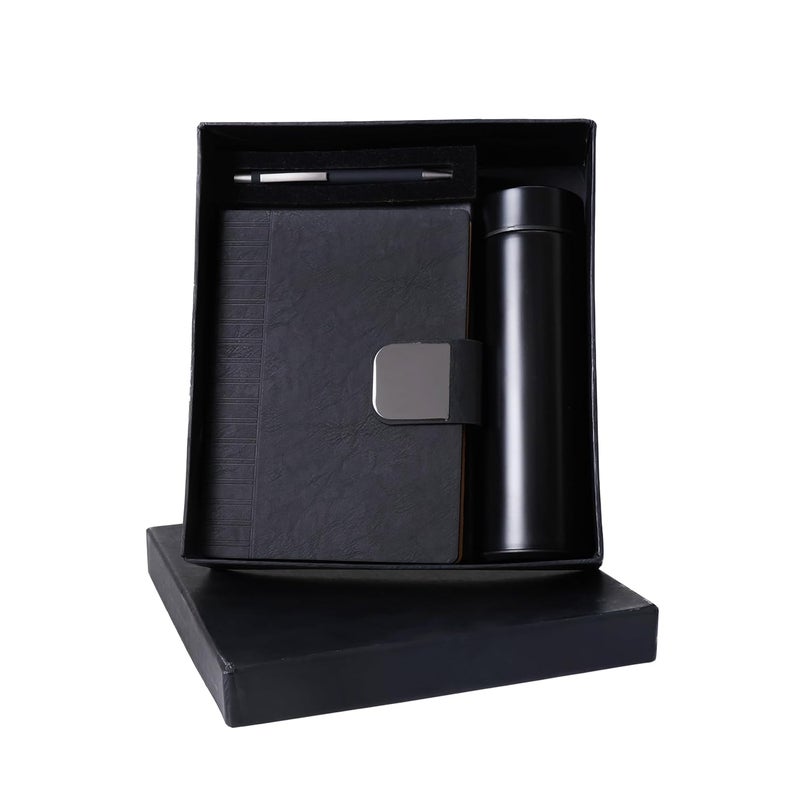 Scribelle دفتر A5 متميز من جلد PU مع مجموعة حلقة مع قلم وزجاجة قابلة لإعادة الاستخدام 80 جرام أسود، صندوق 208 صفحات - Image 2