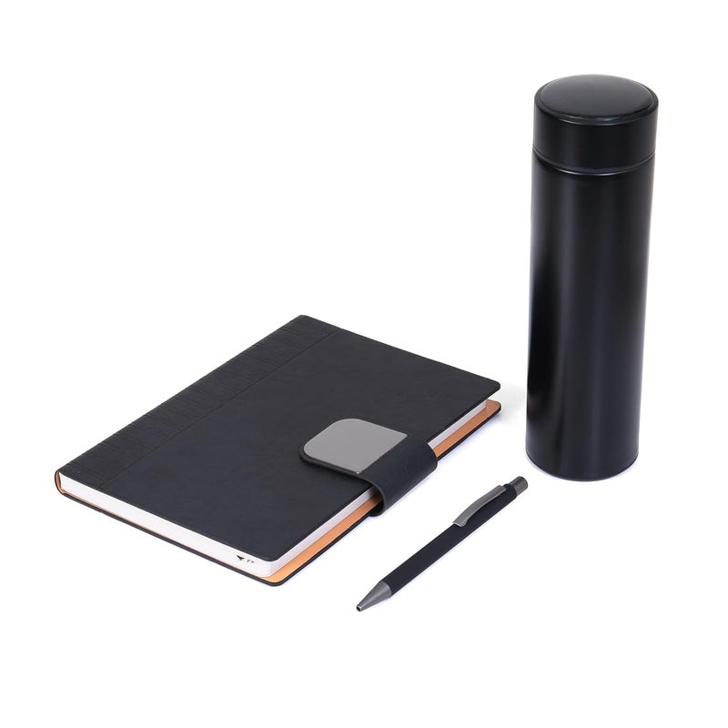 Scribelle دفتر A5 متميز من جلد PU مع مجموعة حلقة مع قلم وزجاجة قابلة لإعادة الاستخدام 80 جرام أسود، صندوق 208 صفحات - Image 4