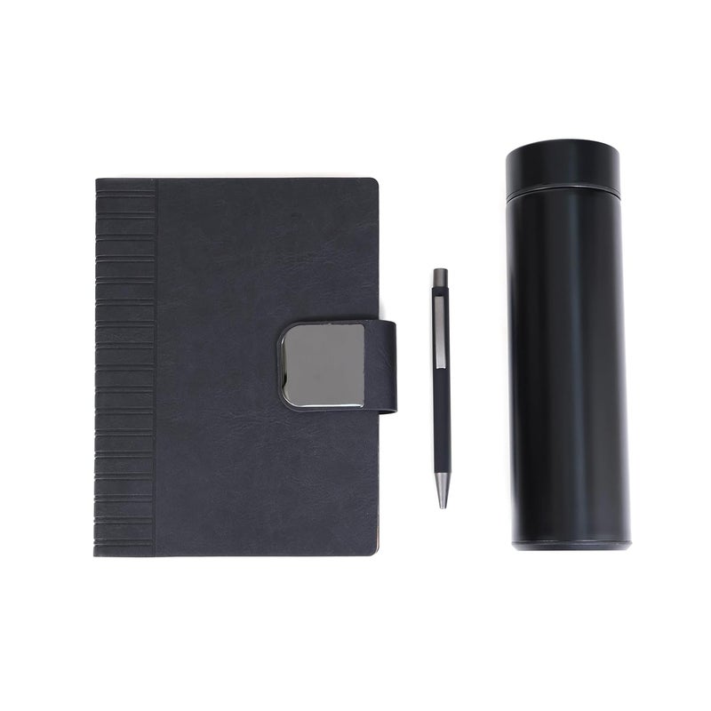 Scribelle دفتر A5 متميز من جلد PU مع مجموعة حلقة مع قلم وزجاجة قابلة لإعادة الاستخدام 80 جرام أسود، صندوق 208 صفحات - Image 3