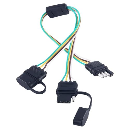NEW SUN NEWSUN® Universal 4-Way Flat Y-Splitter Plug for Tailgate Light Bars & Trailer Lights,Plug & Play Adapter Extension Harness Wiring Plug 4 Pin Connectors, with Waterproof Cap - Image 1