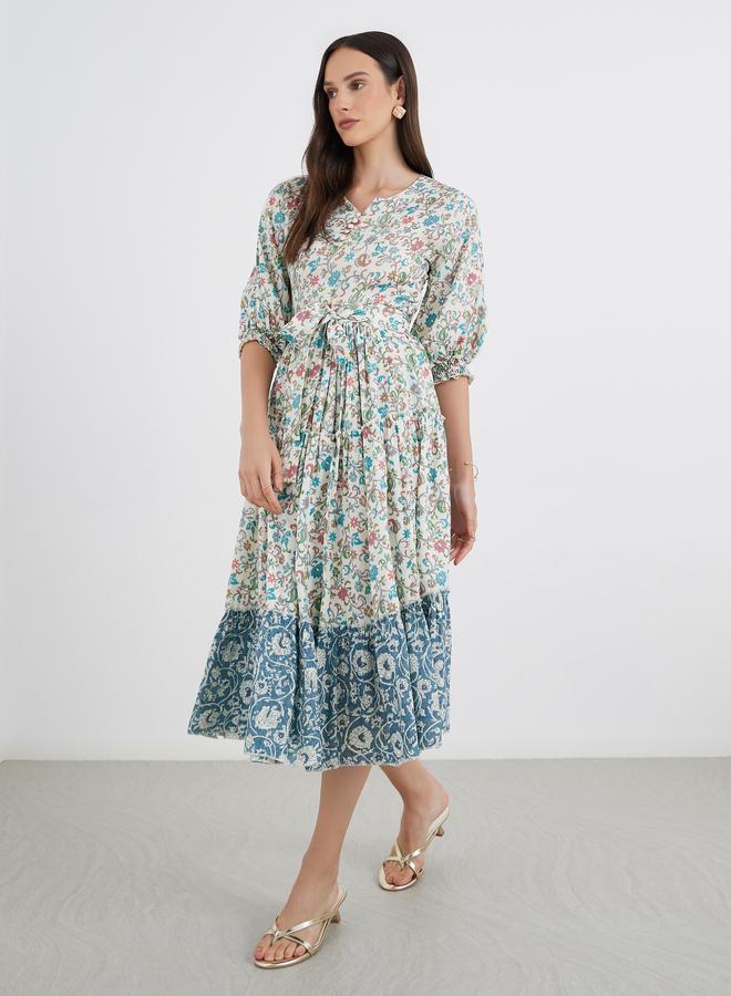 Maxim Creation Women Floral Print Midi Dress with Tie Belt - Image 3