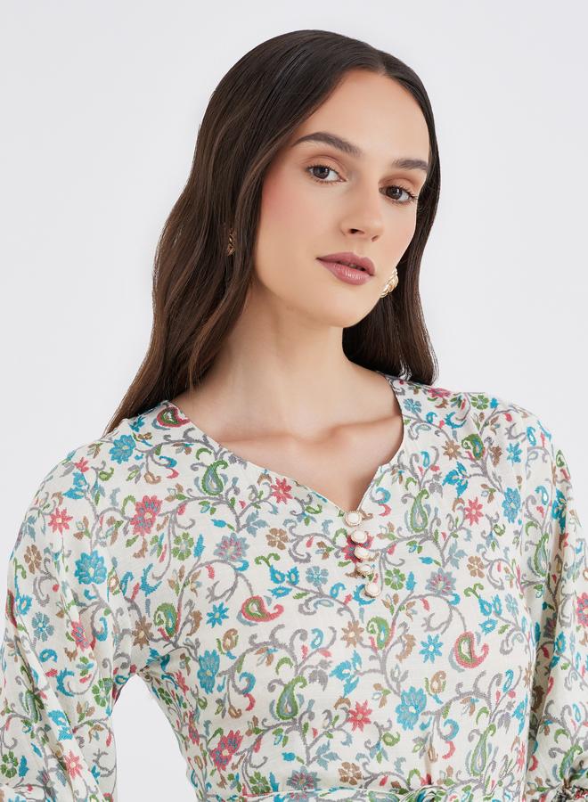 Maxim Creation Women Floral Print Midi Dress with Tie Belt - Image 4
