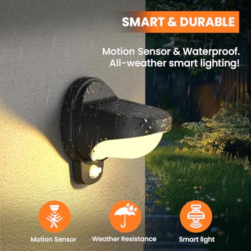 XERGY Metal, Glass Modern Black Outdoor Solar Wall Light with Motion Sensor, Wall Lanterns Lighting Waterproof for Driveway, Balcony Terrace, Yard - Image 2