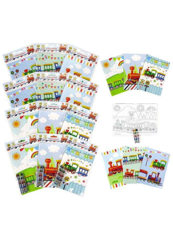 TINYMILLS Tiny Mills Train Coloring Book Set With 12 Coloring Books And 48 Crayons Train Birthday Party Supplies Favor Bag Filler Carnival Prizes Rewards Classroom Party Chugga Chugga Two Two Party Favors - Image 1