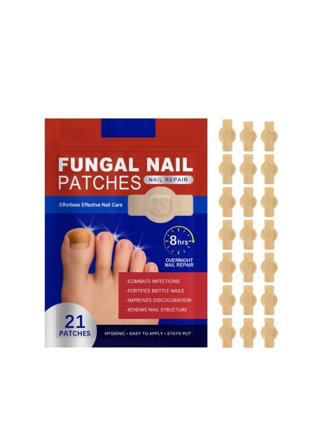 21 Pcs Fungal Nail Patches | Overnight 8-Hour Nail Repair Treatment | Effectively Combats Infections, Improves Discoloration, Fortifies Brittle Nails | Hygienic & Easy to Apply Toe Nail Care Patches - Image 1