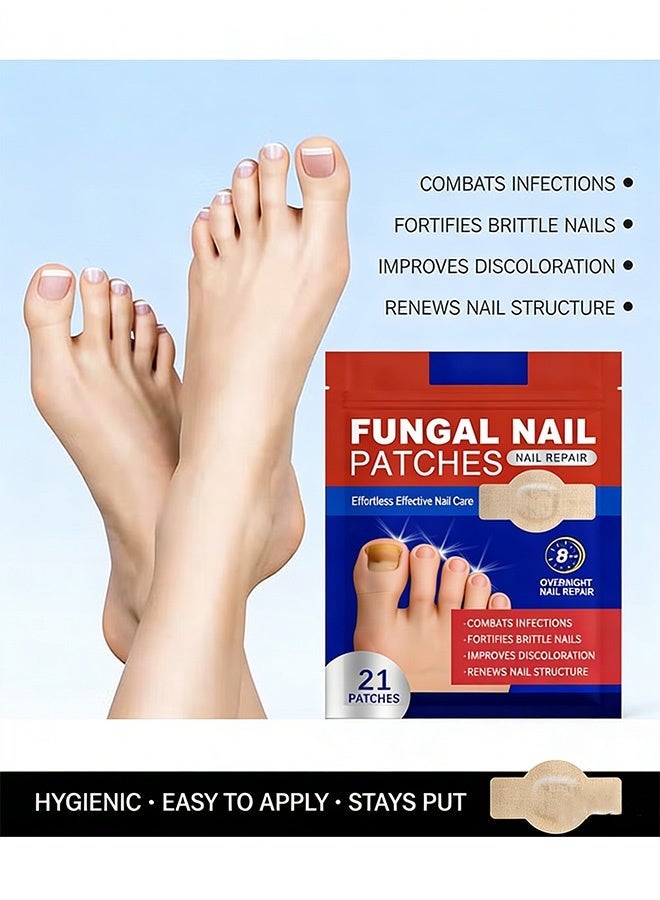 21 Pcs Fungal Nail Patches | Overnight 8-Hour Nail Repair Treatment | Effectively Combats Infections, Improves Discoloration, Fortifies Brittle Nails | Hygienic & Easy to Apply Toe Nail Care Patches - Image 2
