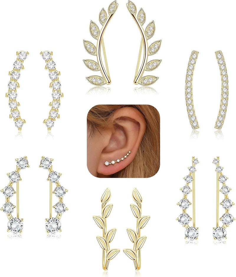 Finrezio 6Pairs Ear Cuffs Climber Hoop Earring CZ Arrow Crawler Stud Earring Jacket for Women - Image 1