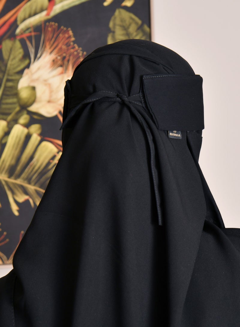 عبايات حوراء نقاب شمسي طويل بمطاطين بربطة بلوقو - Image 3