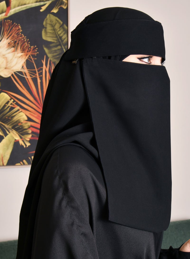 عبايات حوراء نقاب شمسي طويل بمطاطين بربطة بلوقو - Image 2