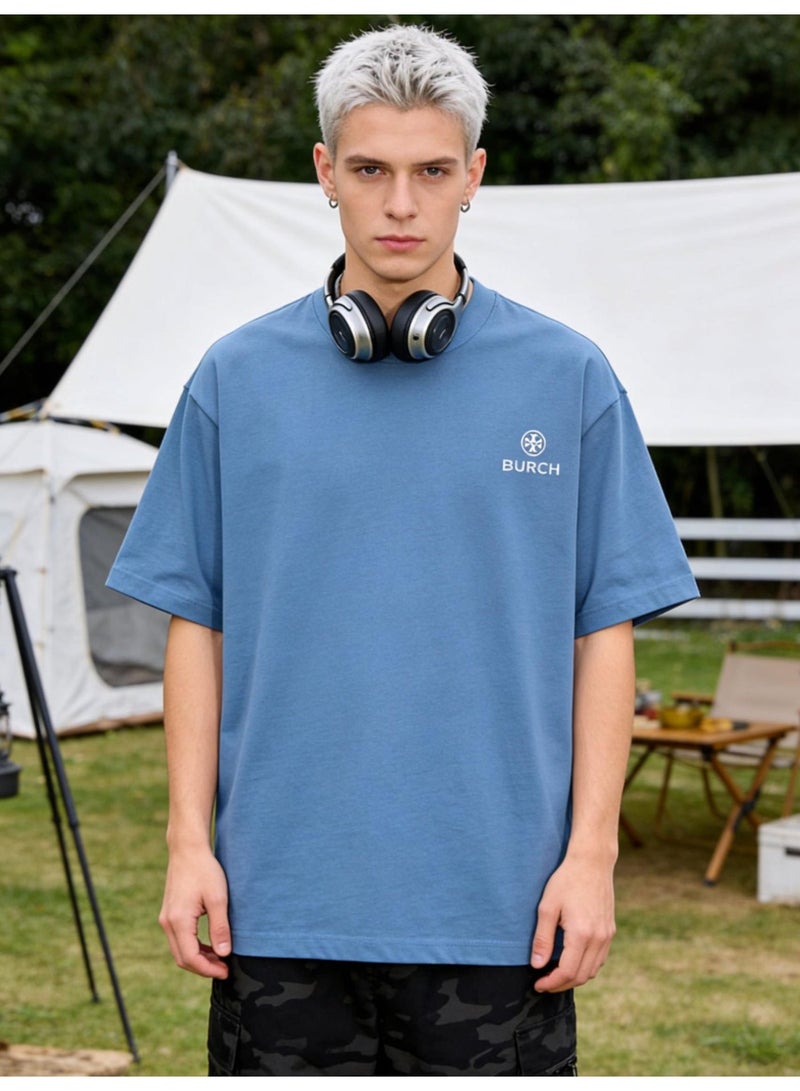 Burch Oversized T-shirt with LOGO, 300G heavy 100% cotton double yarn T-shirt, unisex leisure gym shirt, counter quality T-shirt, and versatile loose T-shirt in daily trend. - Image 4