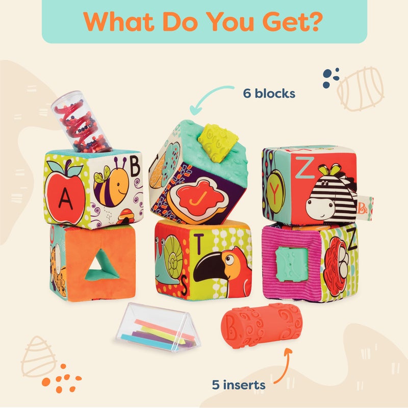 B. toys â€“ Soft Fabric Building Blocks for Toddlers â€“ Educational Alphabet Blocks with Textured Shapes â€“ Stack & Play ABC Blocks for 6 Months+ - Image 4