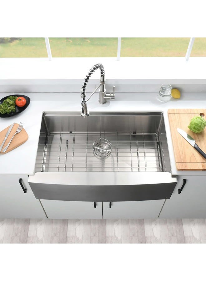 Loftus 33 Inch Farmhouse Sink - Apron Front Kitchen Sink 16 Gauge Stainless Steel Workstation Ledge Deep Single Bowl Farm Sink with Accessories - Image 3