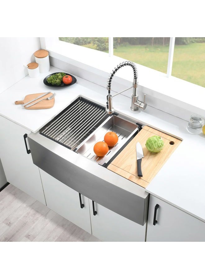 Loftus 33 Inch Farmhouse Sink - Apron Front Kitchen Sink 16 Gauge Stainless Steel Workstation Ledge Deep Single Bowl Farm Sink with Accessories - Image 2