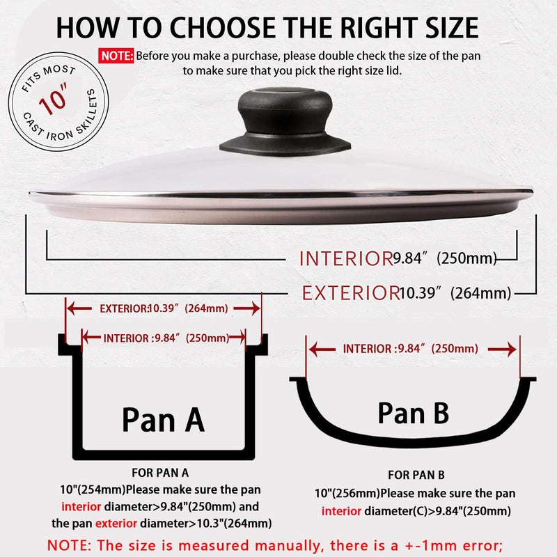 CORYTAO 10 Inch Tempered Glass Lid Compatible with Lodge Skillets, Caraway Frying Pan, OXO Obsidian Fry Pan Skillet, Pan Lid, Pot Cover, Dutch Ovens and Other 10-10.25" Cookware - Image 2