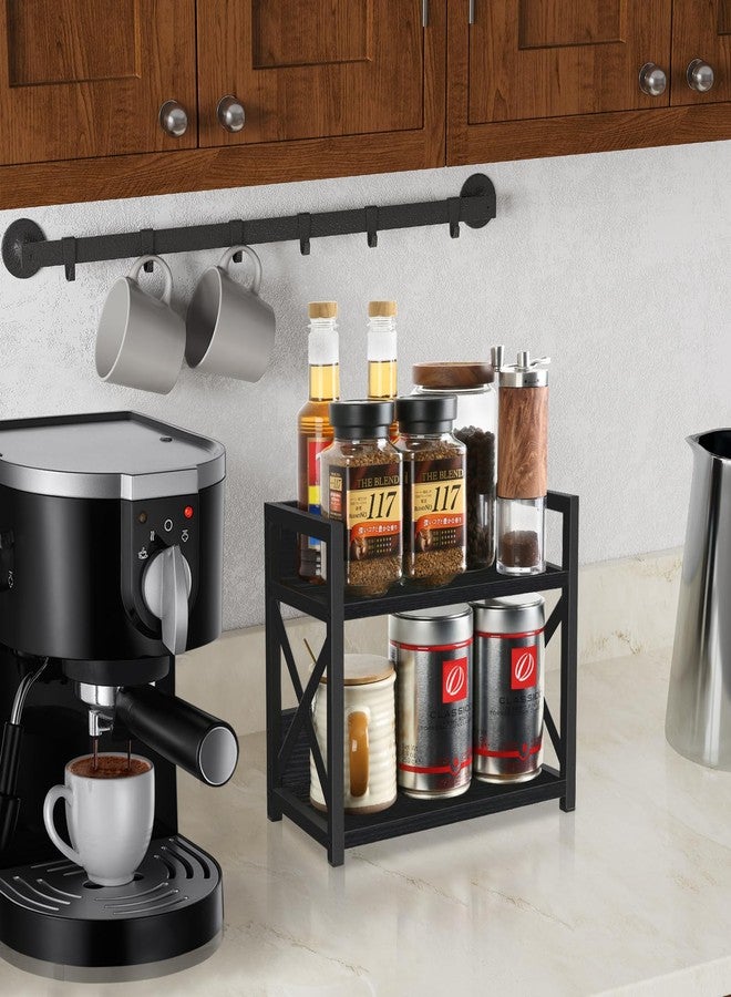 YINMIT Countertop Shelf Organizer,Coffee Bar Accessories,Spice Rack,Coffee Counter Shelf,2 Tier Coffee Organizer Station for Mugs,Cups,Cream,Syrup (Black, Small) - Image 2