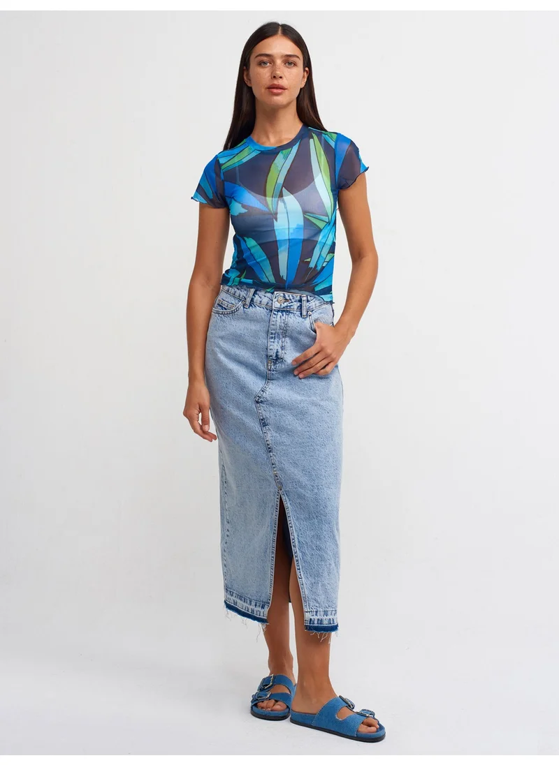 ديلفين 30405 Printed Tulle Top-Blue