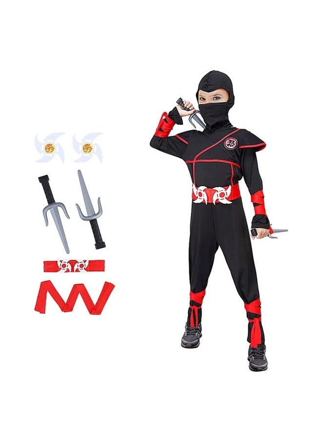 FunsLane - Ninja Costume For Boys, Halloween Ninja Costume With Ninja Foam Accessories For Kids Dress Up Party T(3-4 Year) - Image 1