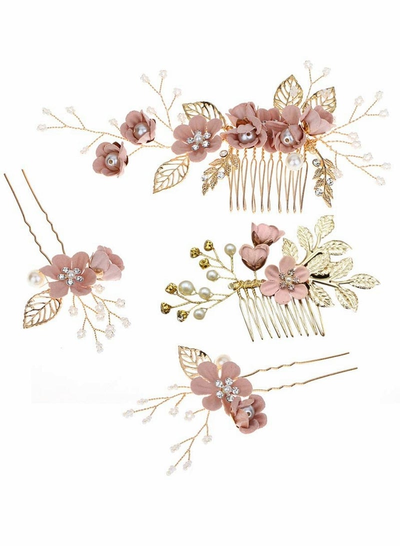 KASTWAVE Wedding Hair Comb, 4 Pcs Bridal Wedding Handmade Floral Hair Comb Set - Image 1