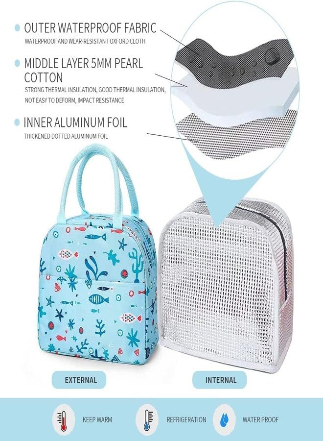 AIMERS Lunch Bag for Men, Women, Lunch Bag for Office, Travel Lunch Pouch, Water Resistant Lunch Box with Handle, Tiffin Lunch Bag for School, College, and Picnic - Blue Fish Lunch Bag - Image 4
