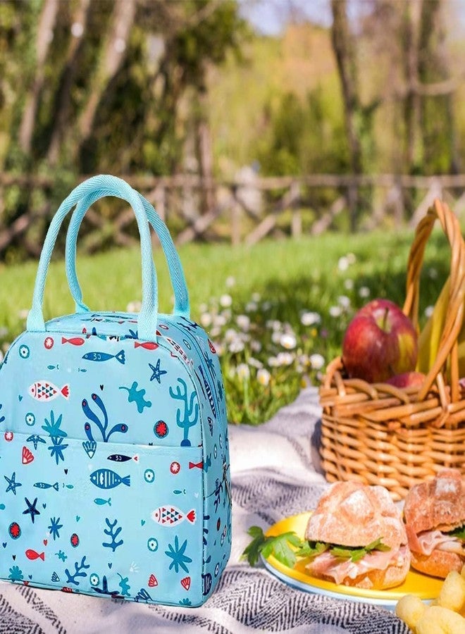 AIMERS Lunch Bag for Men, Women, Lunch Bag for Office, Travel Lunch Pouch, Water Resistant Lunch Box with Handle, Tiffin Lunch Bag for School, College, and Picnic - Blue Fish Lunch Bag - Image 2