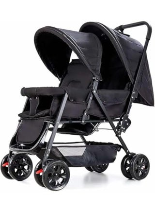 HAPPY KIDDO_G BABY Double Baby Stroller, Foldable Double Seat Tandem Stroller with Adjustable Backrest, Push Handle and Footrest, Lockable Wheels, 5 Points Safety Belts (Black) - pzsku/Z046CD3472D40867D319BZ/45/_/1736085592/4b04db80-b4e7-41d3-b62b-c99cc3d4b3c7