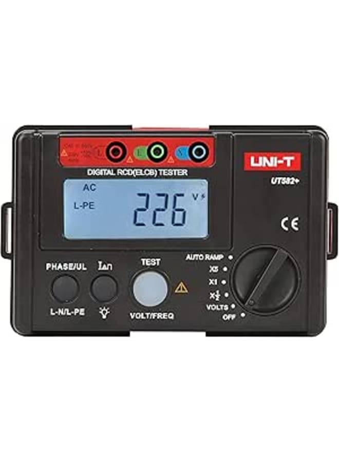 UNI-T UT582+ Digital RCD (ELCB) Tester, 1000 count with phase switch, connections check, AUTO RAMP, disconnect buzzer, over-range display