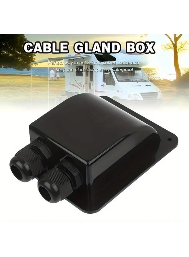 Black Waterproof Dual Port Cable Gland Box For RV Solar Panels Security Cameras - Image 2