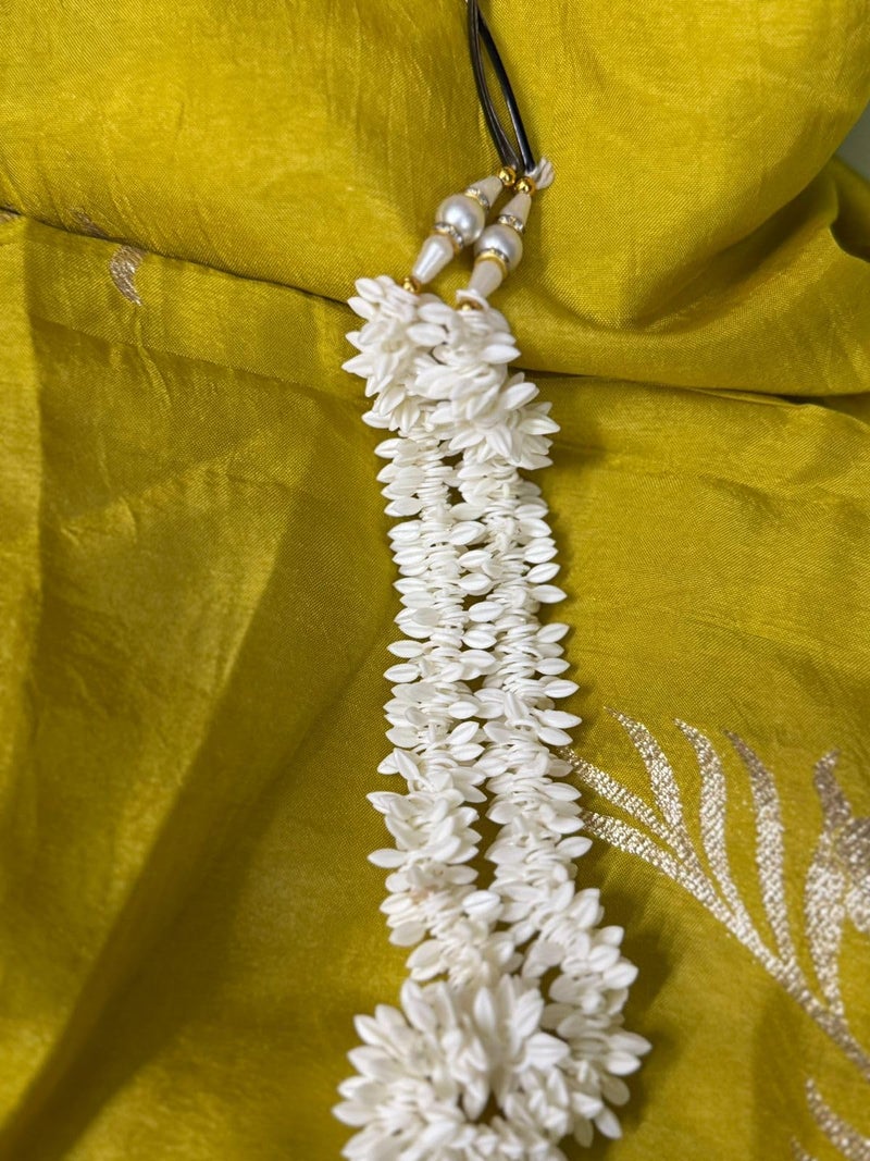 Artificial Gajra for Hair with Pearls, Artificial Scented Jasmine Flowers, White Hair Artificial Flowers for Women, Reusable Traditional gajra, Hair Accessories for Juda Bun with Bob Pins (White) - Image 1