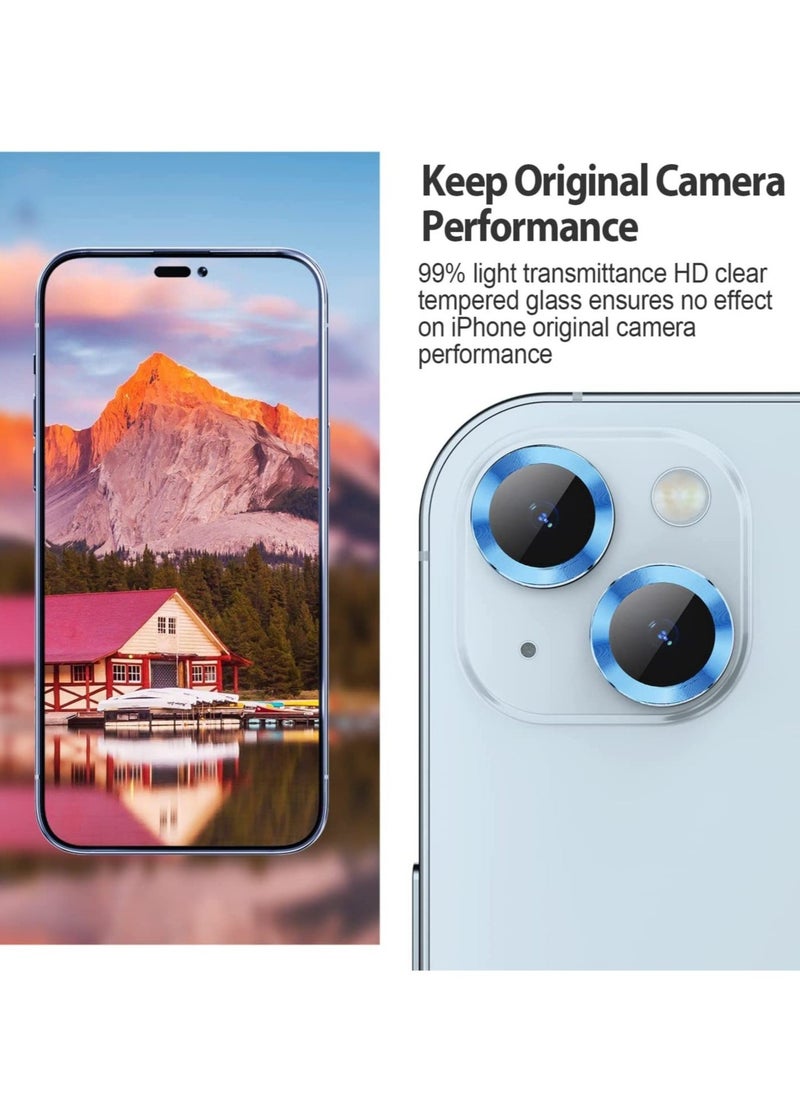 Raxoom iPhone 14 - iPhone 14 Plus Camera Lens Protector, 9H Tempered Glass Camera Cover Screen Protector Metal Individual Ring for iPhone 14 6.1 inch iPhone 14 Plus 6.7 inch (Blue) - Image 4