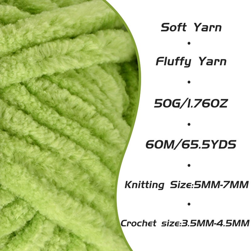 OMoiut Fluffy Velvet Yarn for Crocheting, Chunky Chenille Baby Blanket Yarn for Crocheting, Soft Fuzzy Puzzle Yarn for Knitting, 50g/1.77oz Bulky Thick Amigurumi Crochet Yarnsï¼ˆLime Greenï¼‰ - Image 2