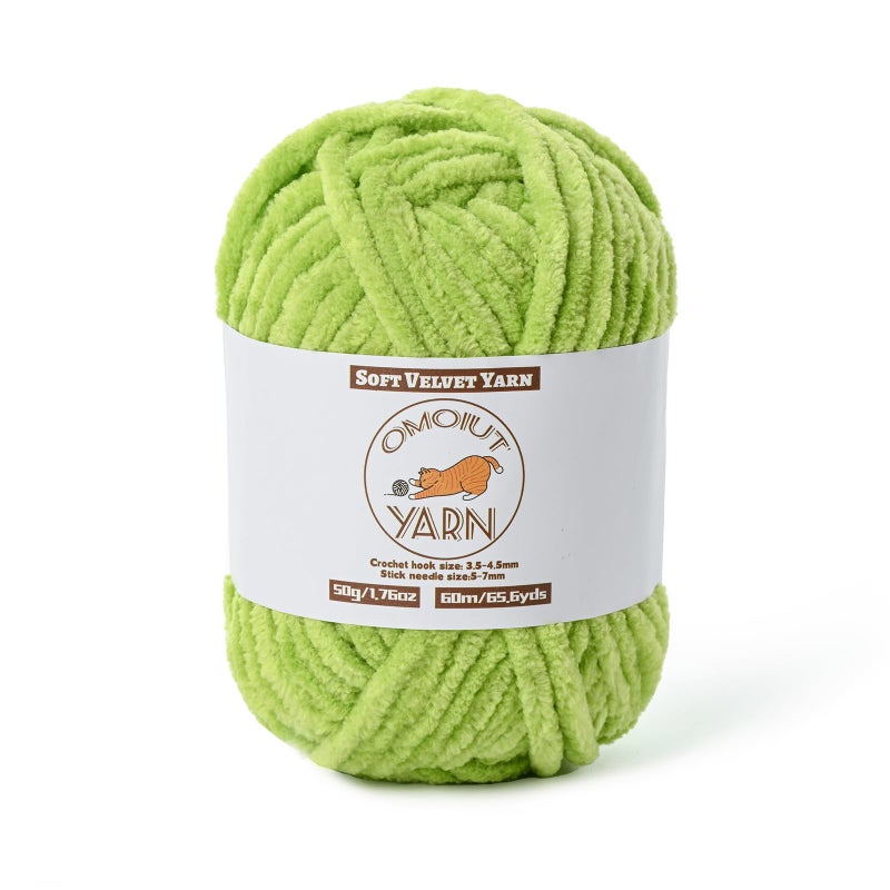 OMoiut Fluffy Velvet Yarn for Crocheting, Chunky Chenille Baby Blanket Yarn for Crocheting, Soft Fuzzy Puzzle Yarn for Knitting, 50g/1.77oz Bulky Thick Amigurumi Crochet Yarnsï¼ˆLime Greenï¼‰ - Image 1